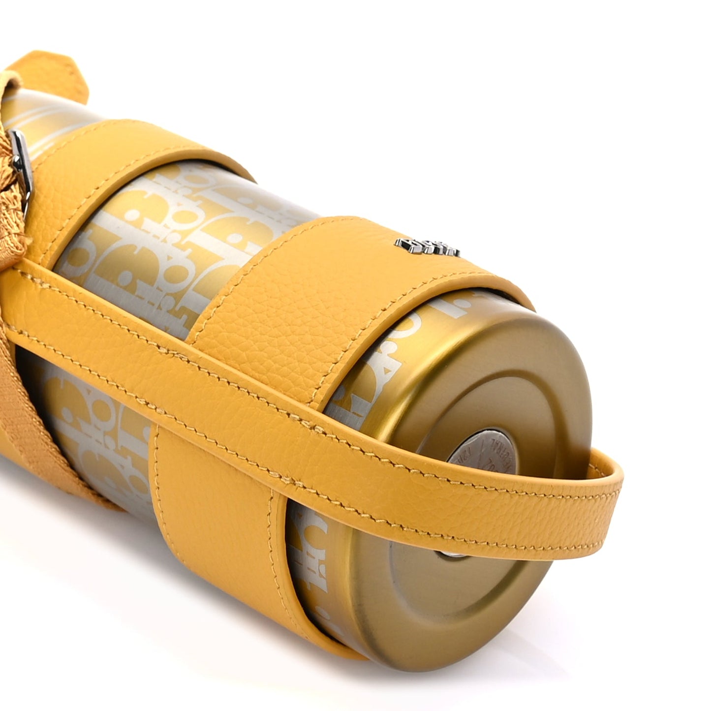 Christian Dior Oblique Stainless Steel Grained Calfskin Aqua Bottle With Shoulder Strap Yellow