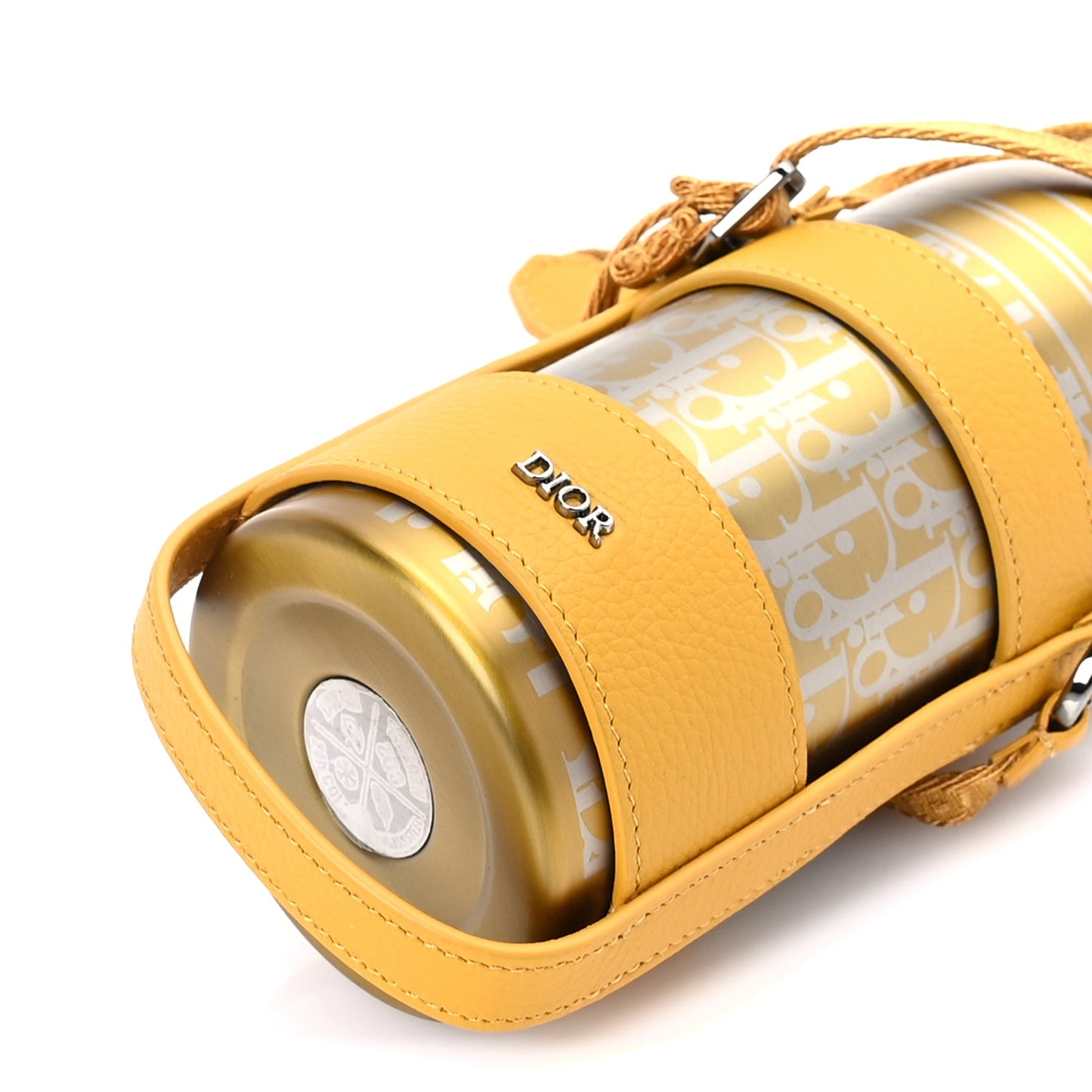 Christian Dior Oblique Stainless Steel Grained Calfskin Aqua Bottle With Shoulder Strap Yellow