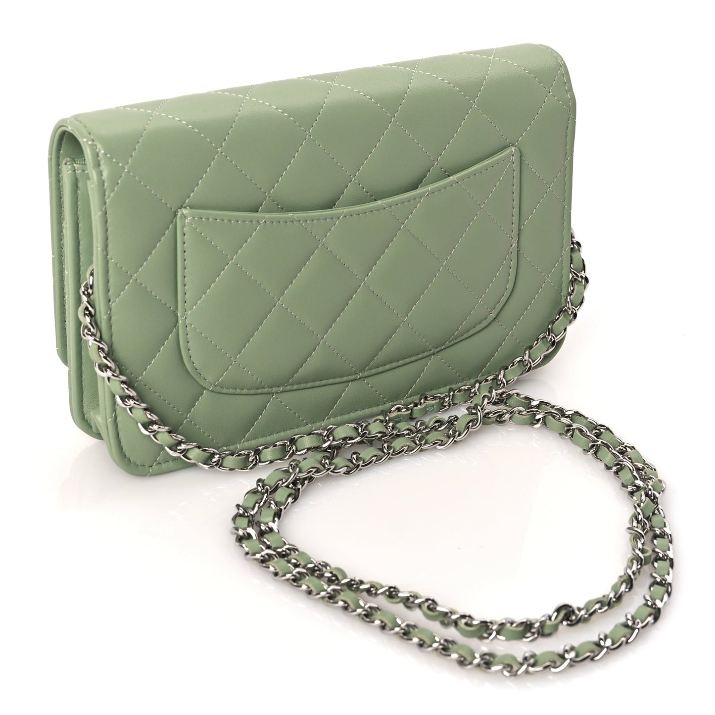 Chanel Lambskin Quilted Crystal Star Wallet On Chain WOC Green