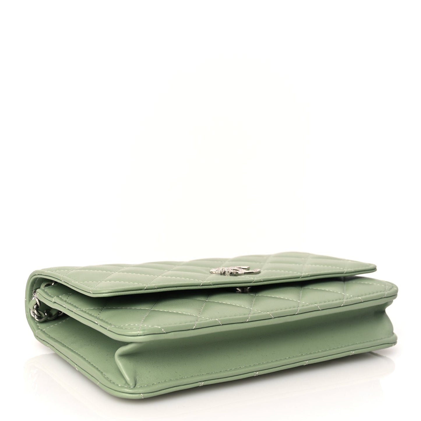 Chanel Lambskin Quilted Crystal Star Wallet On Chain WOC Green