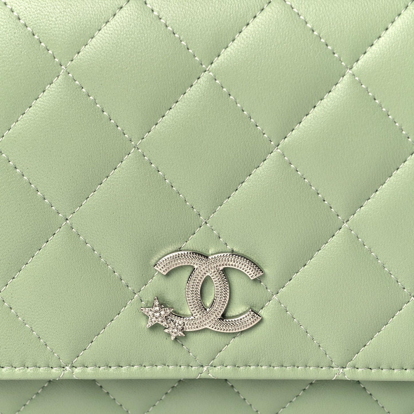 Chanel Lambskin Quilted Crystal Star Wallet On Chain WOC Green