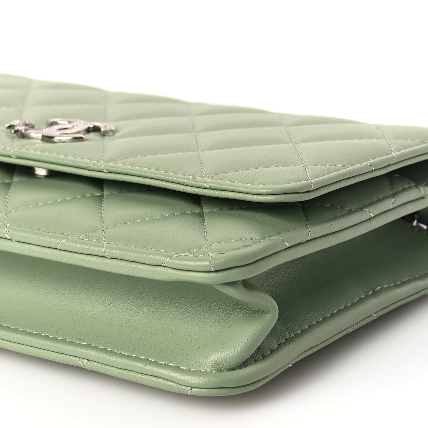 Chanel Lambskin Quilted Crystal Star Wallet On Chain WOC Green
