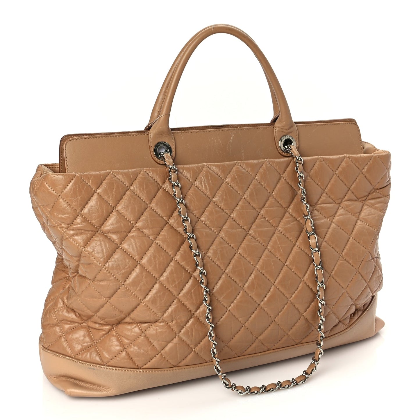 Chanel Aged Calfskin Quilted Be CC Tote Beige