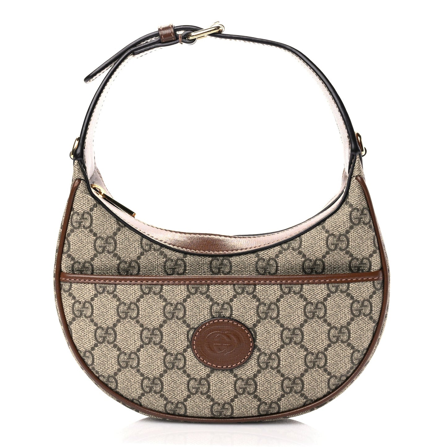 Gucci GG Supreme Monogram Azalea Calfskin Mini Retro Interlocking G Half Moon Bag Beige Ebony Brown Sugar