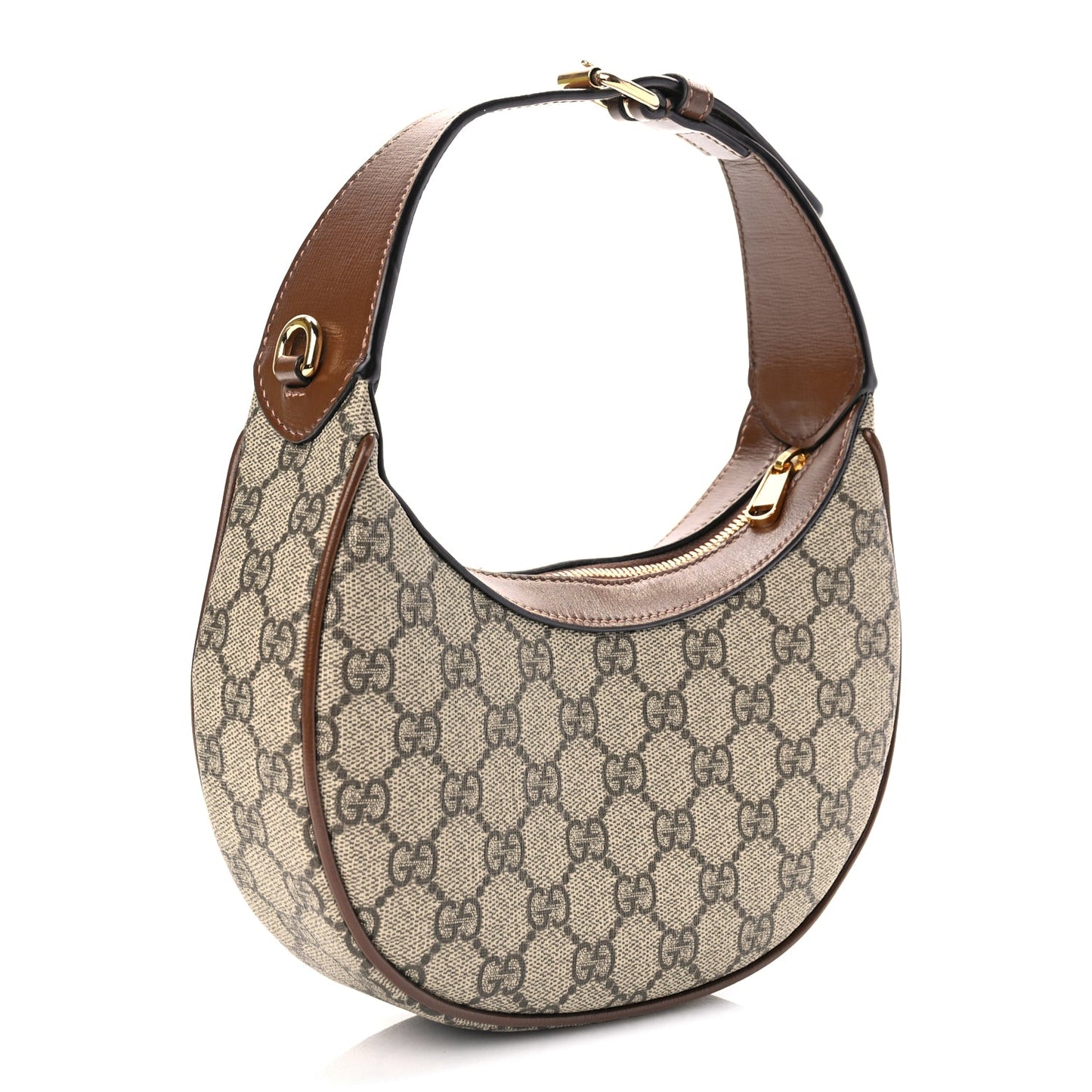 Gucci GG Supreme Monogram Azalea Calfskin Mini Retro Interlocking G Half Moon Bag Beige Ebony Brown Sugar