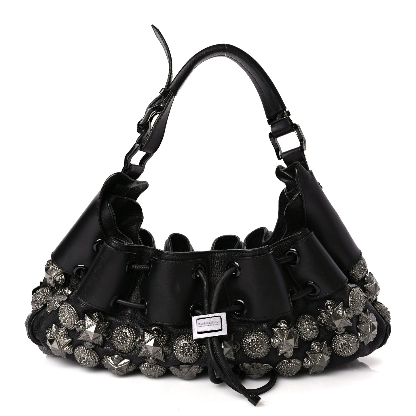 Burberry Calfskin Mason Warrior Studded Hobo Black
