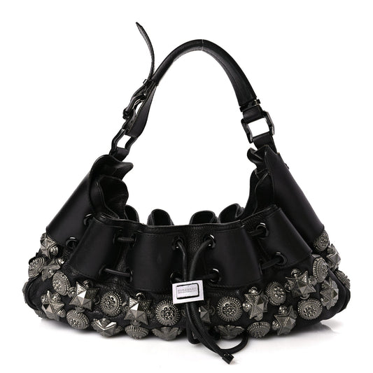 Burberry Calfskin Mason Warrior Studded Hobo Black