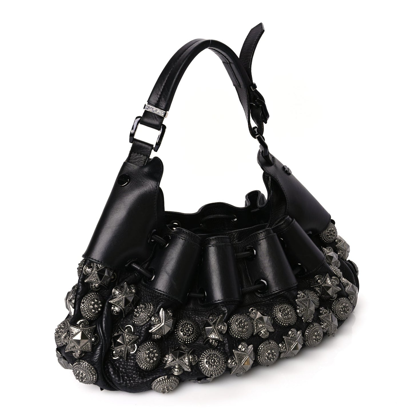 Burberry Calfskin Mason Warrior Studded Hobo Black