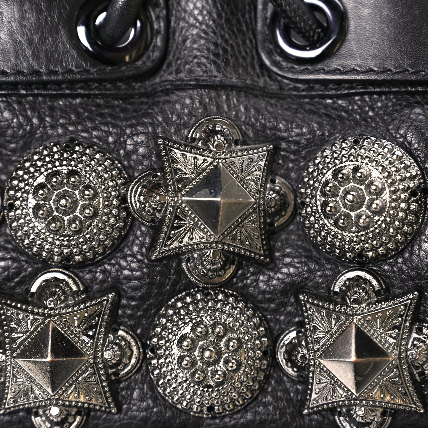 Burberry Calfskin Mason Warrior Studded Hobo Black