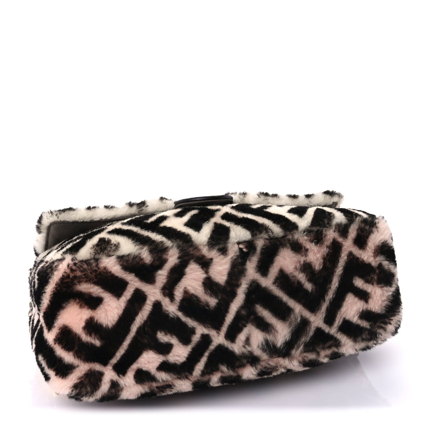 Fendi Shearling Vitello Dolce Macro FF 1974 Baguette  White Ice Tortora