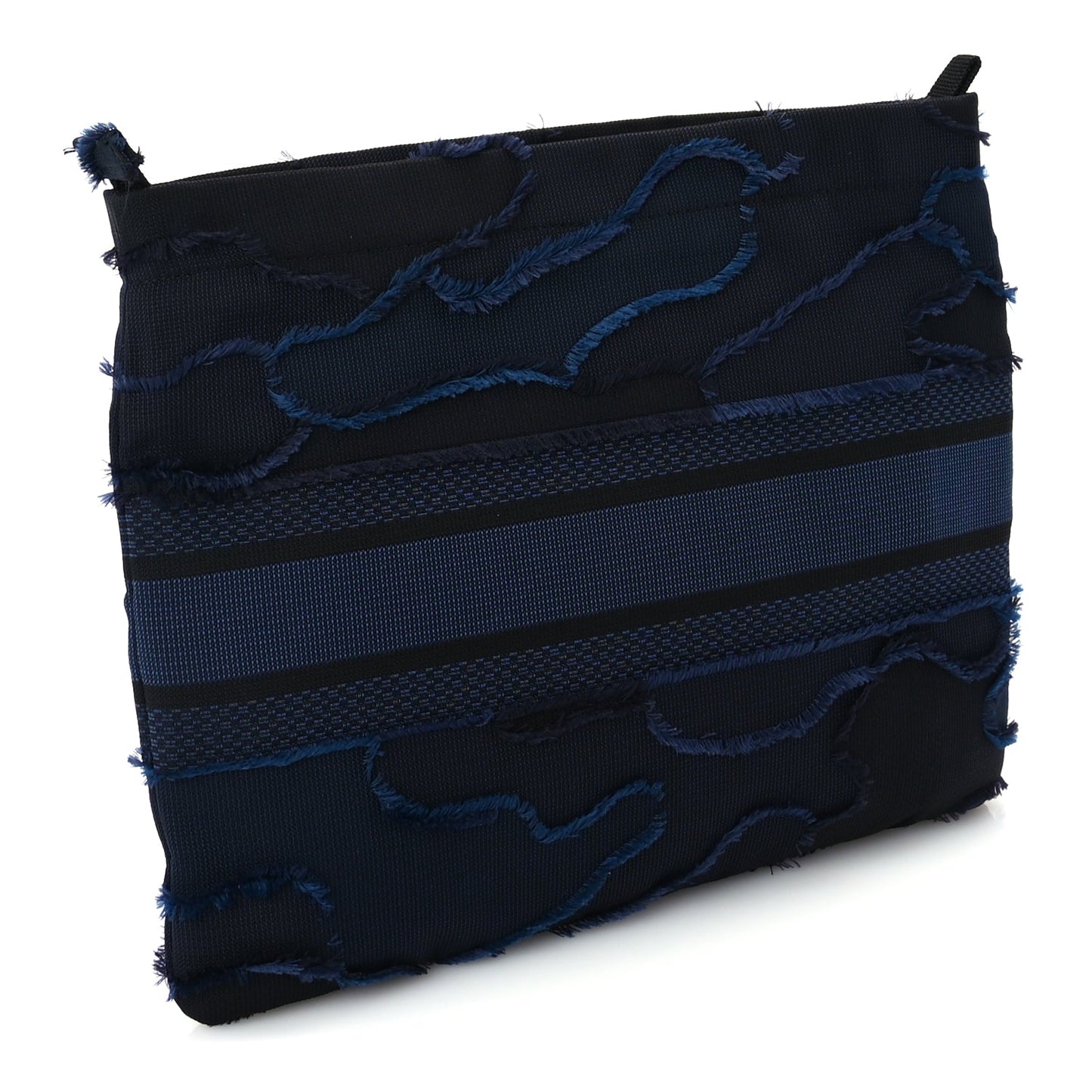 Christian Dior Canvas Embroidered Camouflage Medium Diordouble Zip Pouch Blue