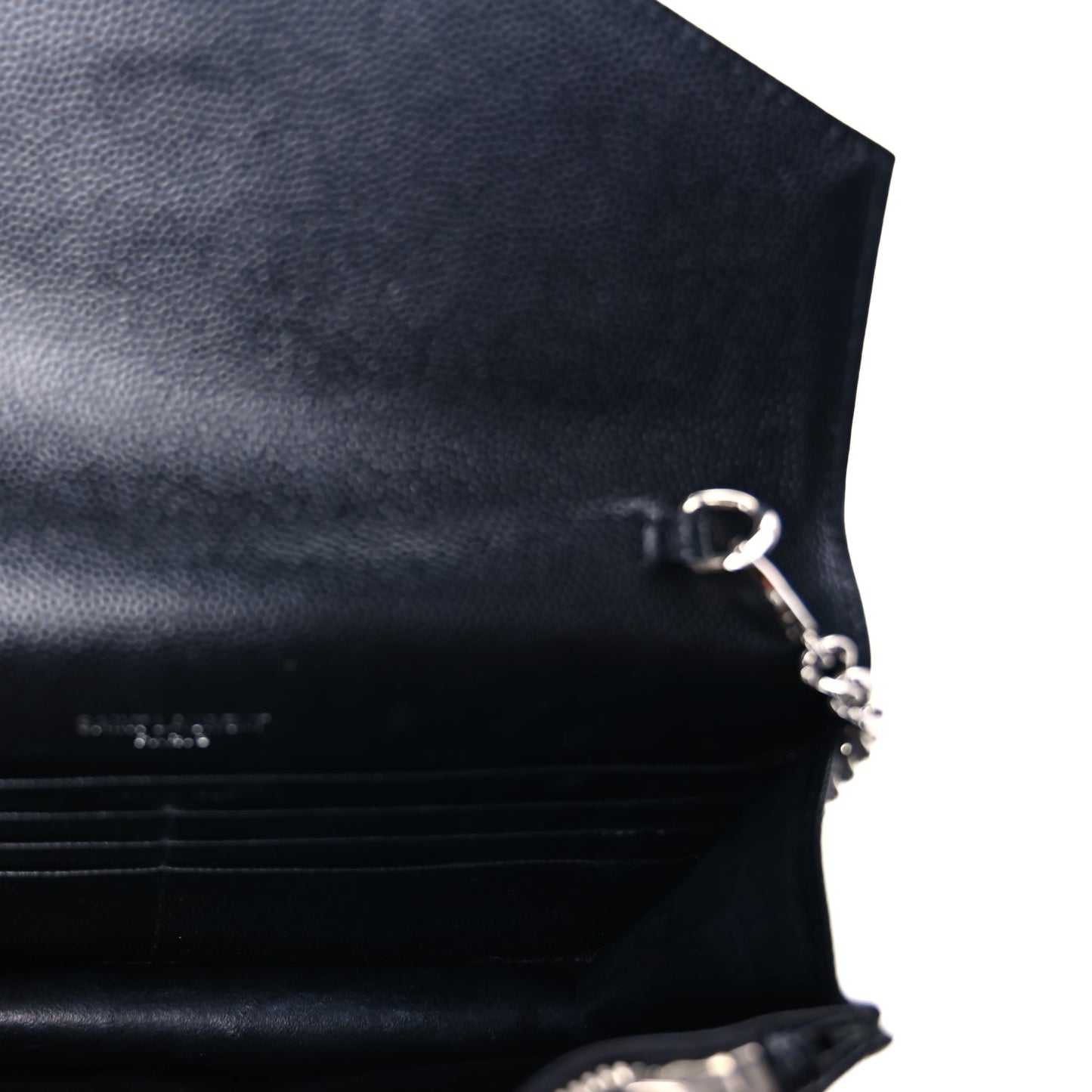 Saint Laurent Grain De Poudre Matelasse Chevron Monogram Envelope Chain Wallet Black