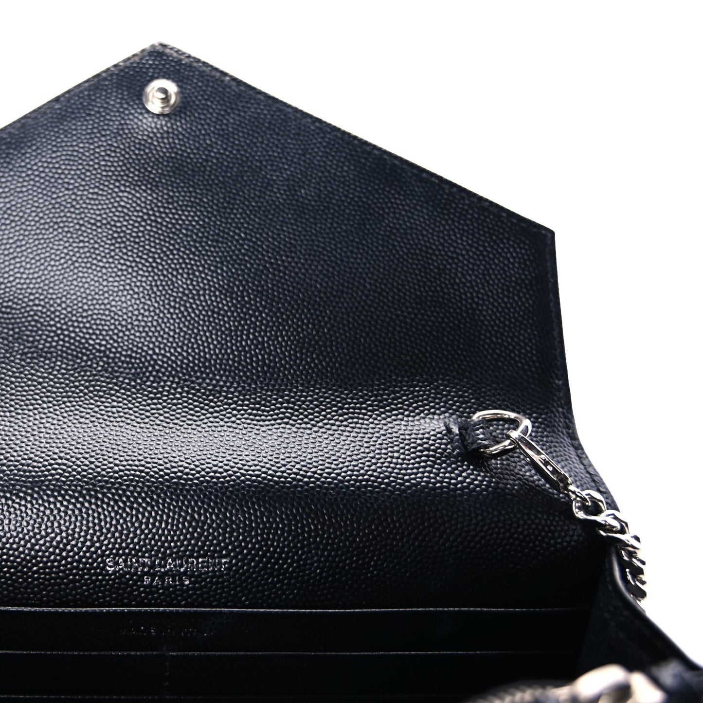 Saint Laurent Grain De Poudre Matelasse Chevron Monogram Envelope Chain Wallet Black