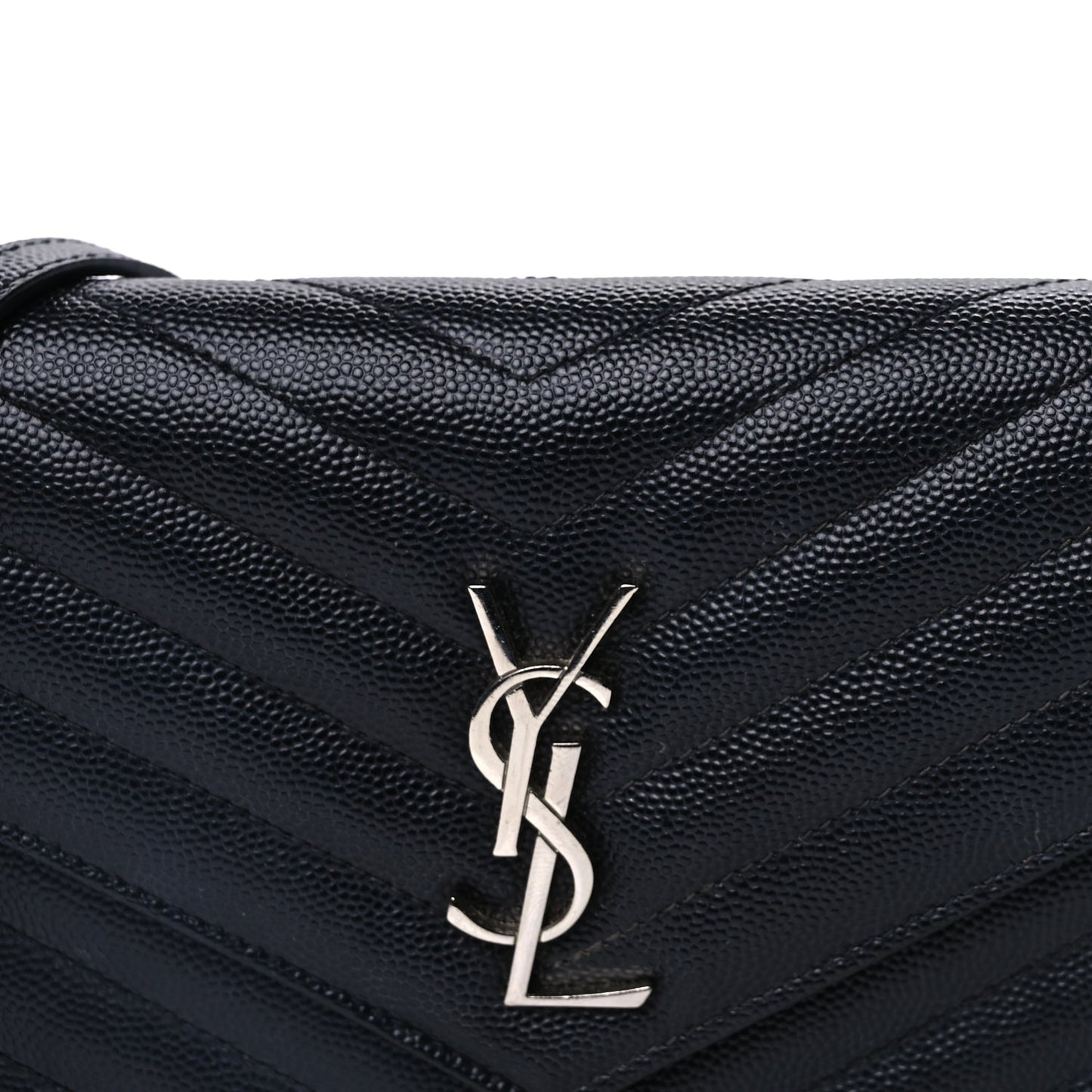 Saint Laurent Grain De Poudre Matelasse Chevron Monogram Envelope Chain Wallet Black