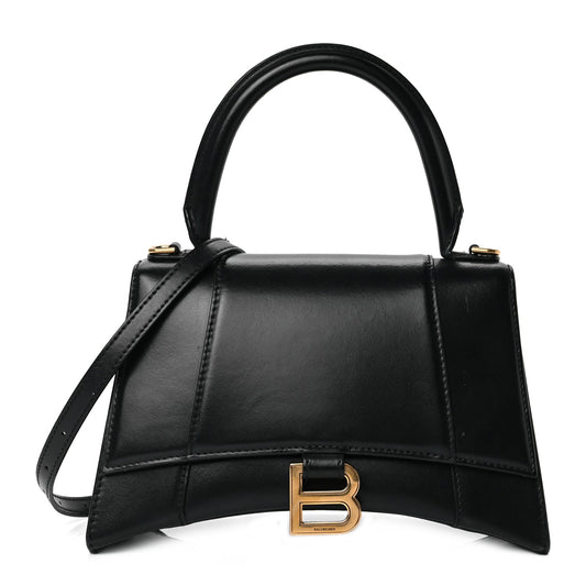 Balenciaga Shiny Box Calfskin Small Hourglass Top Handle Bag Black