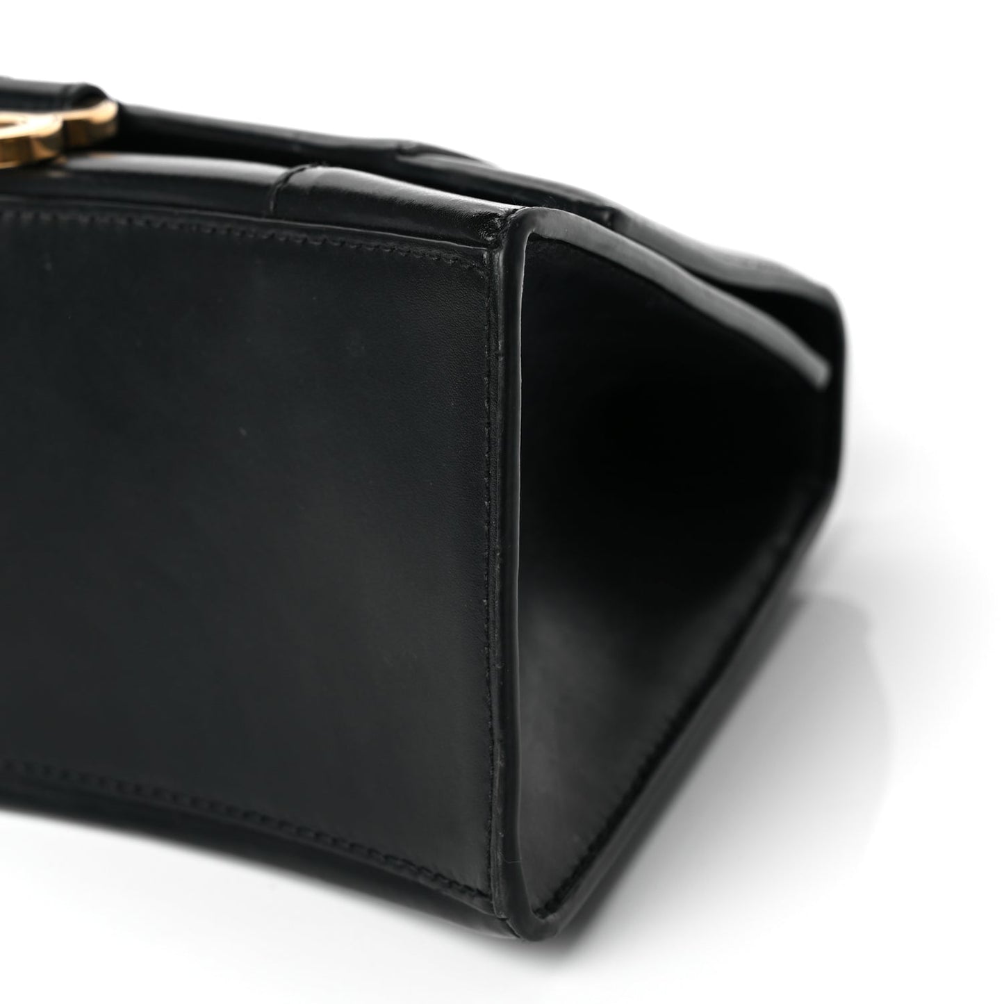 Balenciaga Shiny Box Calfskin Small Hourglass Top Handle Bag Black