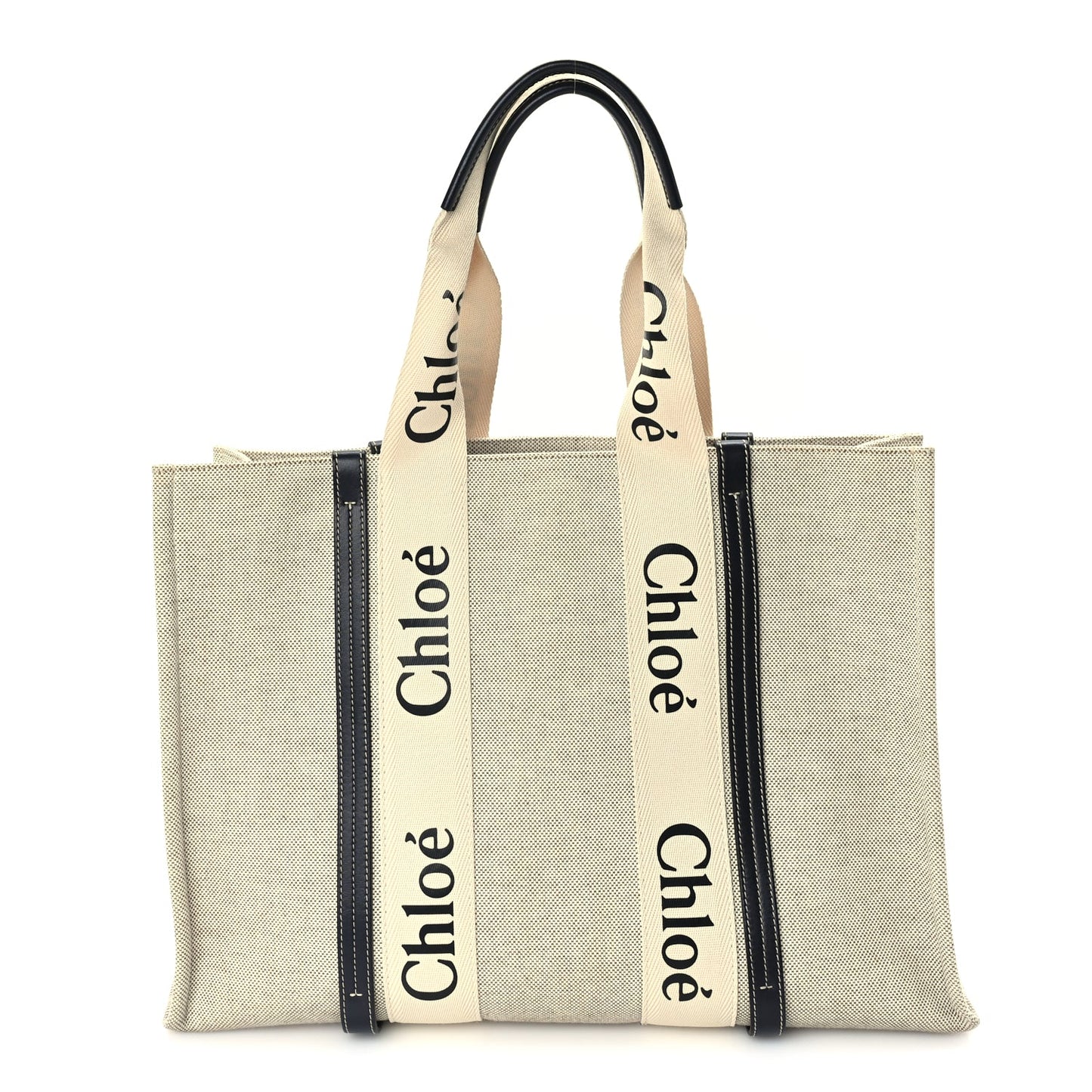 Chloe Cotton Calfskin Large Woody Ribbon Tote  White Blue
