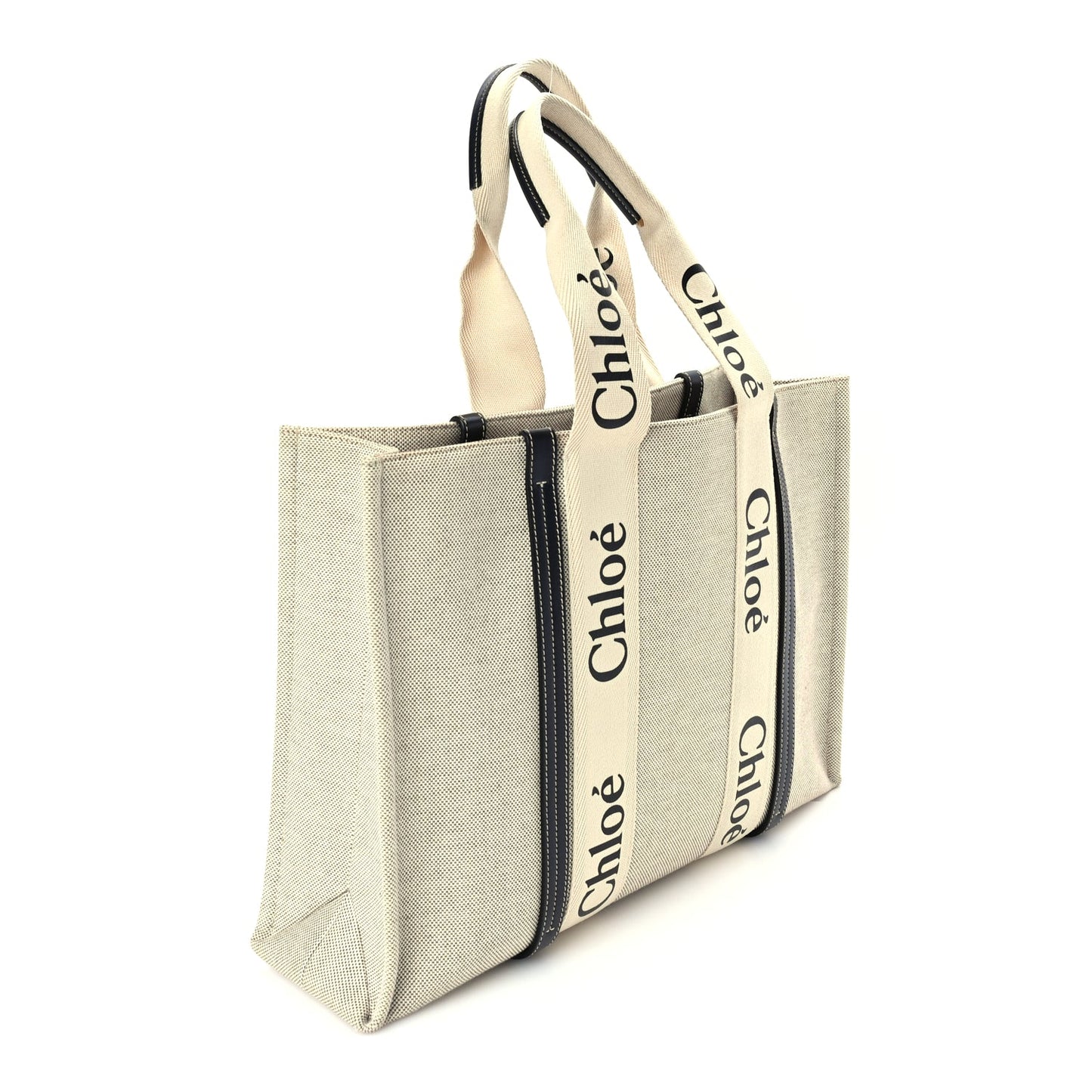 Chloe Cotton Calfskin Large Woody Ribbon Tote  White Blue
