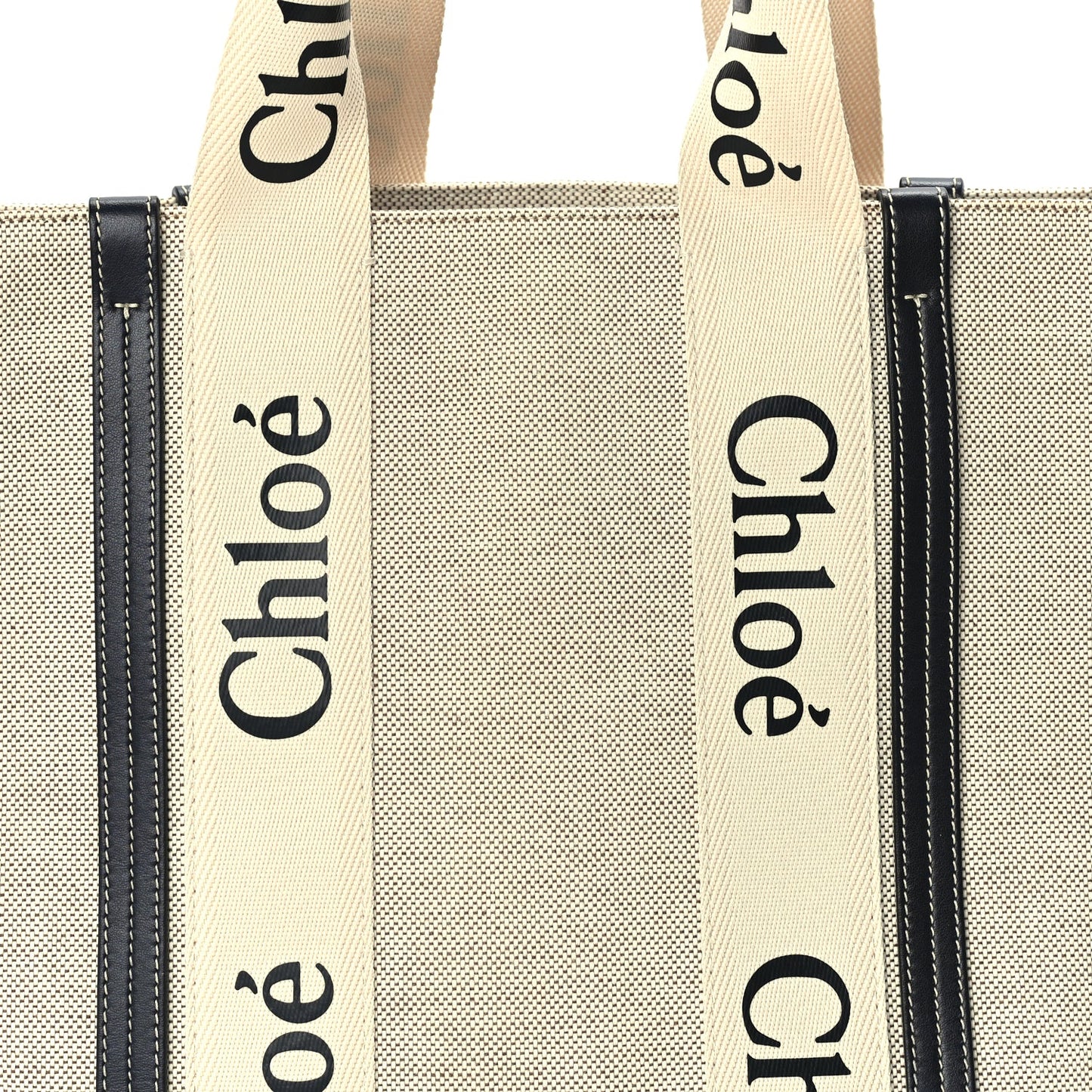 Chloe Cotton Calfskin Large Woody Ribbon Tote  White Blue