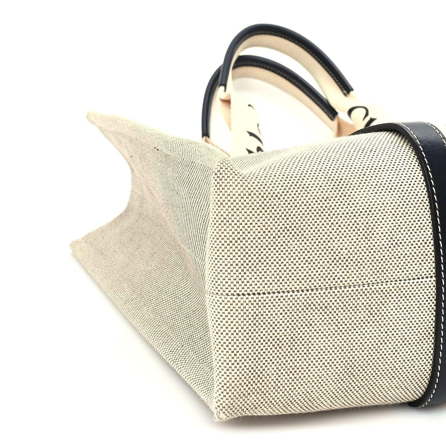 Chloe Cotton Calfskin Large Woody Ribbon Tote  White Blue