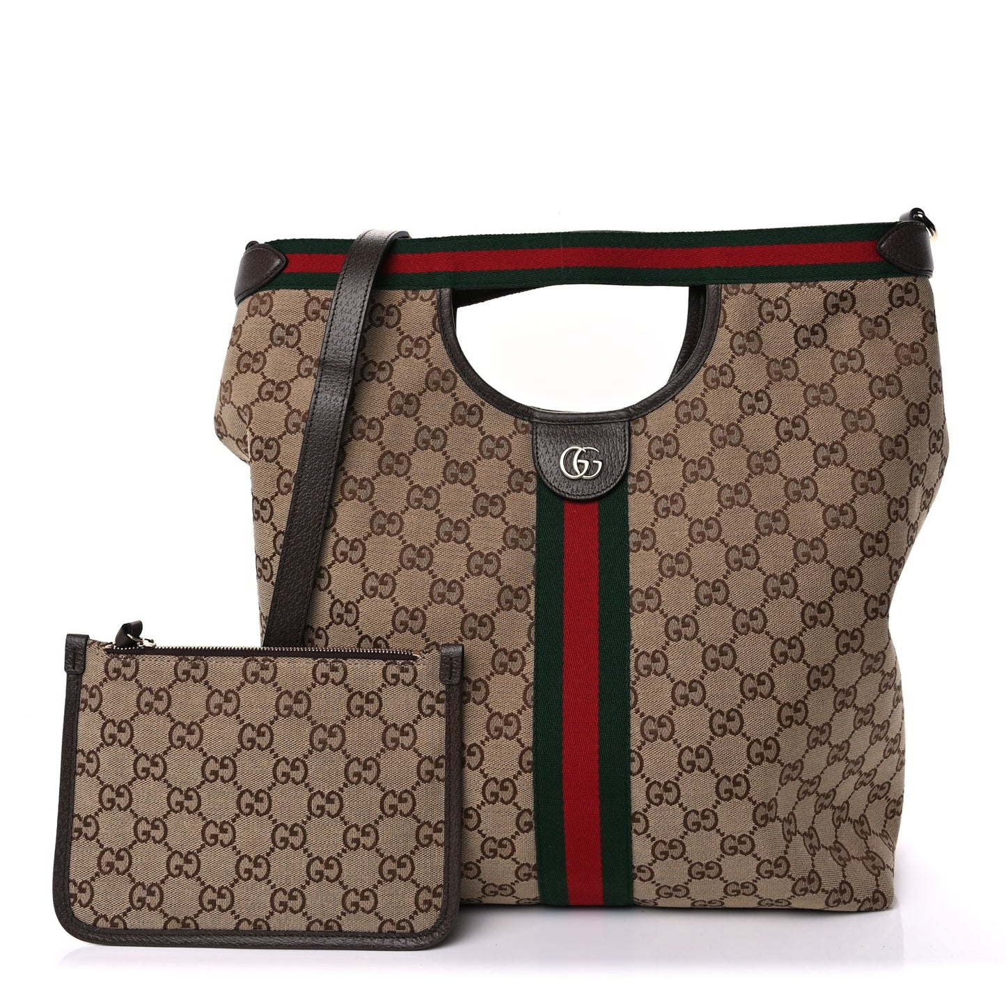 Gucci GG Monogram Web Large Giglio Tote Beige Brown