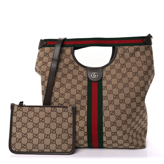 Gucci GG Monogram Web Large Giglio Tote Beige Brown