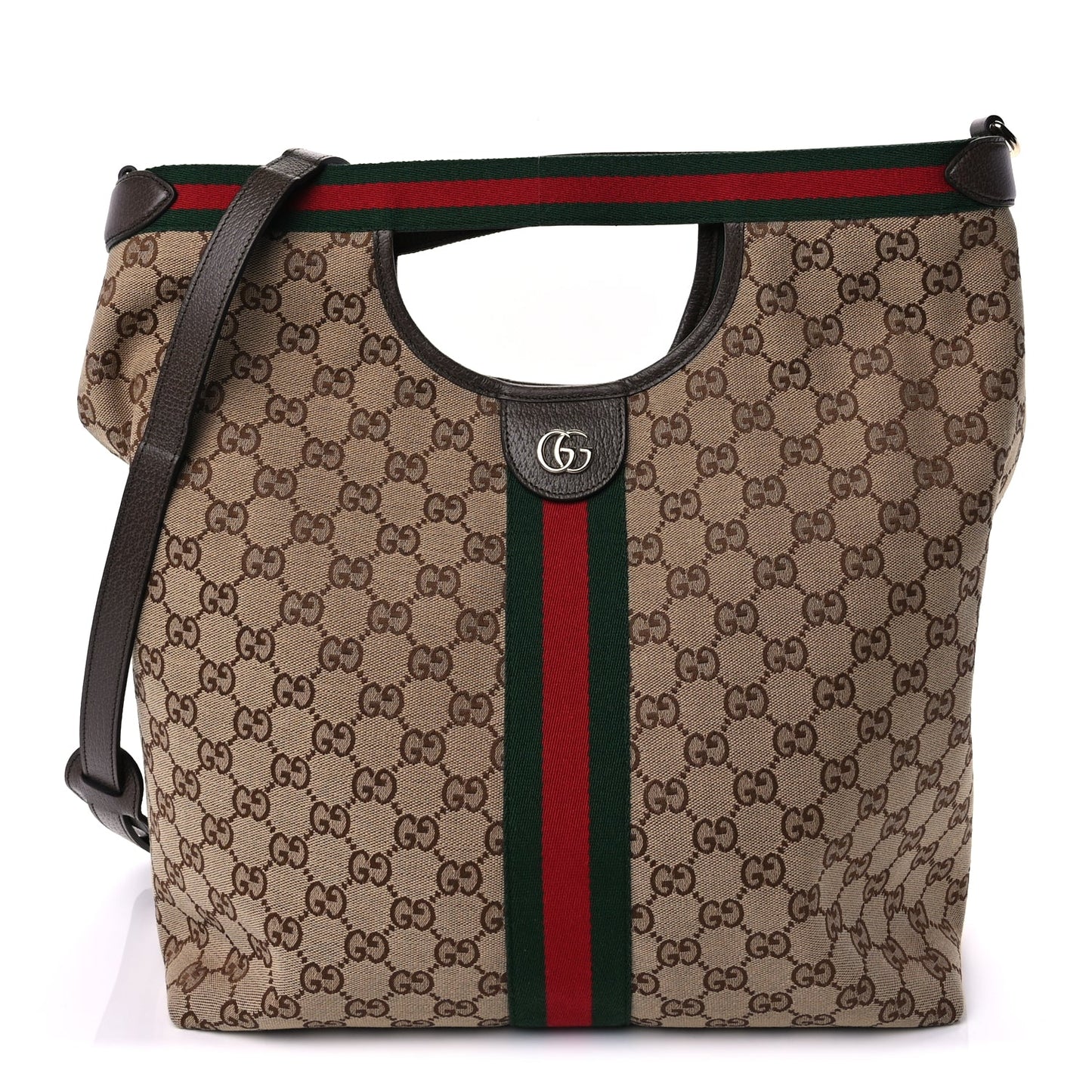 Gucci GG Monogram Web Large Giglio Tote Beige Brown