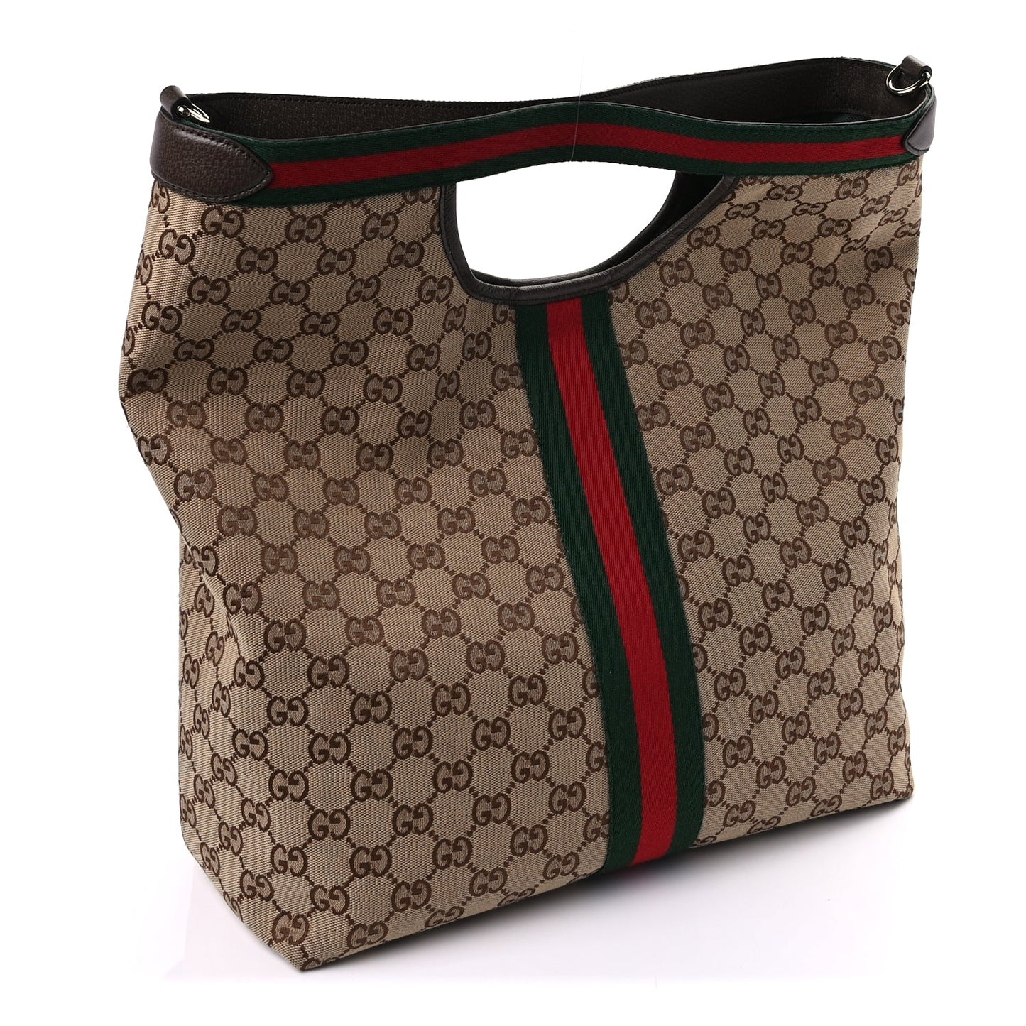 Gucci GG Monogram Web Large Giglio Tote Beige Brown