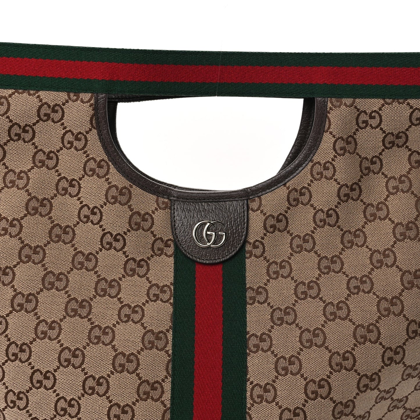 Gucci GG Monogram Web Large Giglio Tote Beige Brown