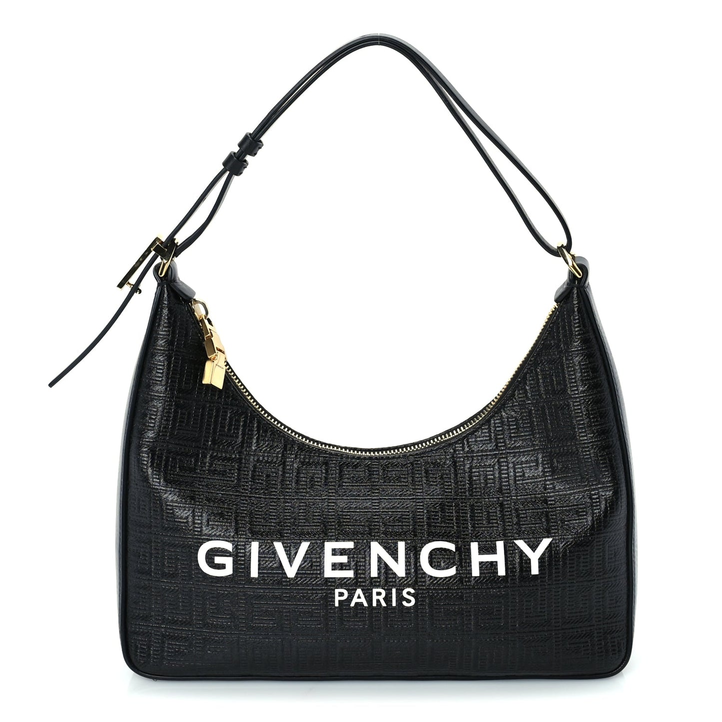 Givenchy Coated Canvas Logo 4G Embossed Small Moon Cut Out Shoulder Bag Black