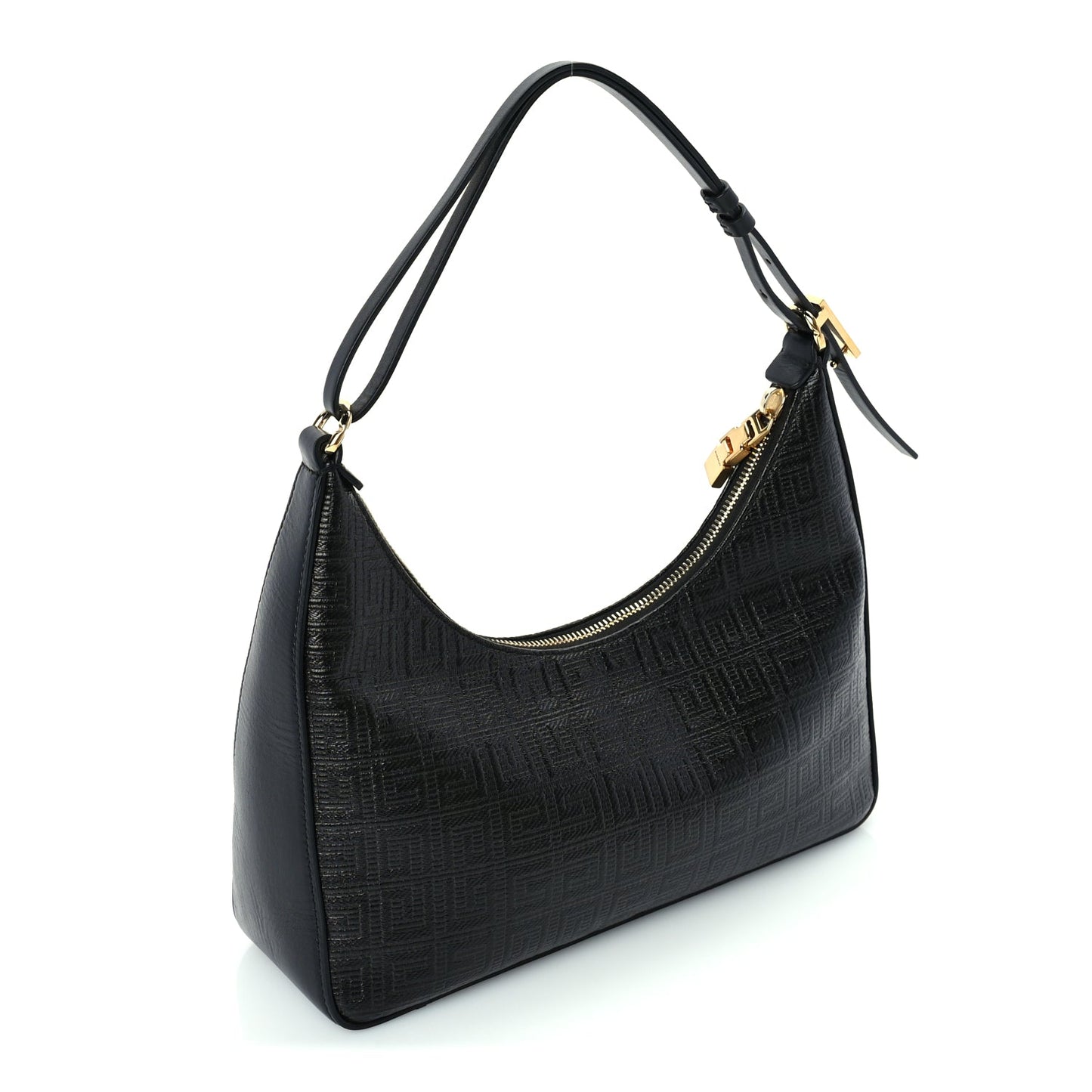 Givenchy Coated Canvas Logo 4G Embossed Small Moon Cut Out Shoulder Bag Black