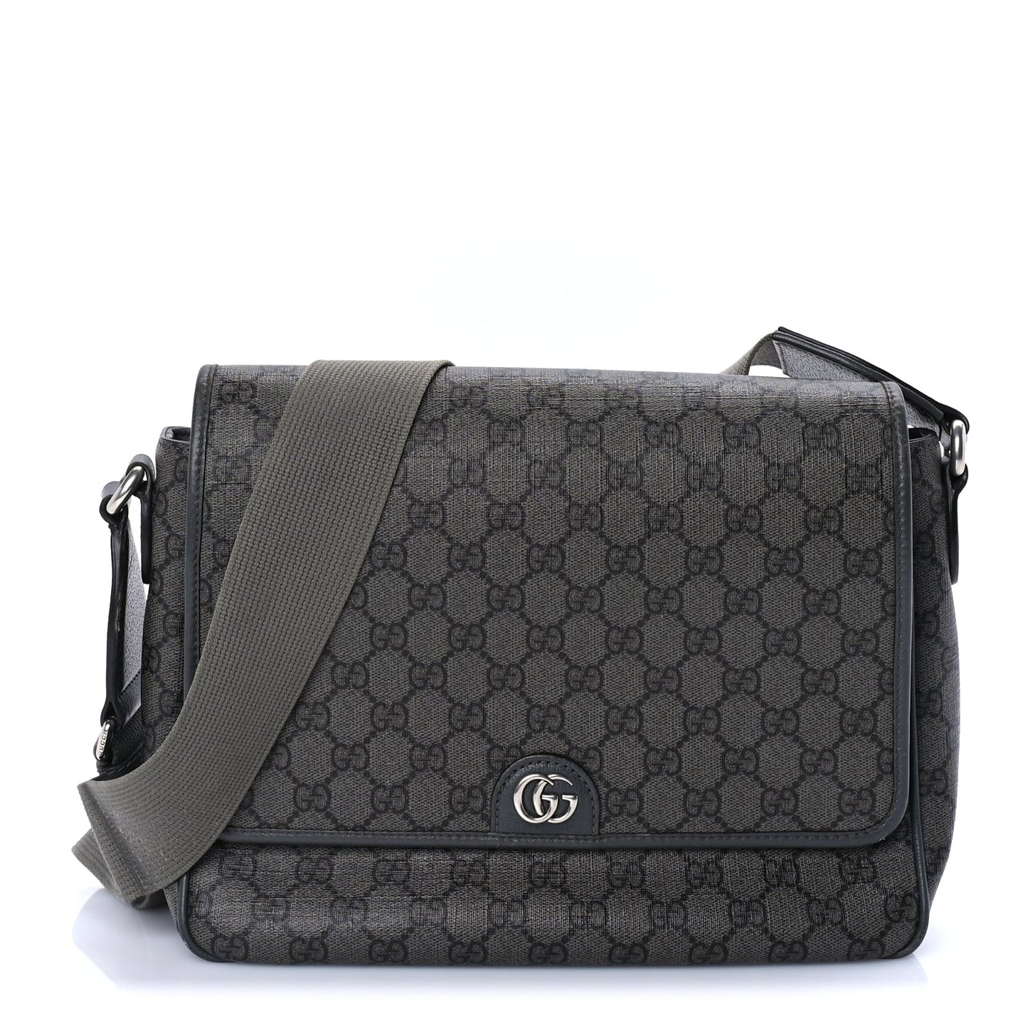 Gucci Tender GG Supreme Monogram Textured Dollar Calfskin Ophidia Messenger Bag Grey Black Graphite Grey
