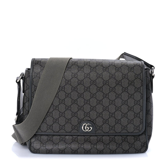 Gucci Tender GG Supreme Monogram Textured Dollar Calfskin Ophidia Messenger Bag Grey Black Graphite Grey