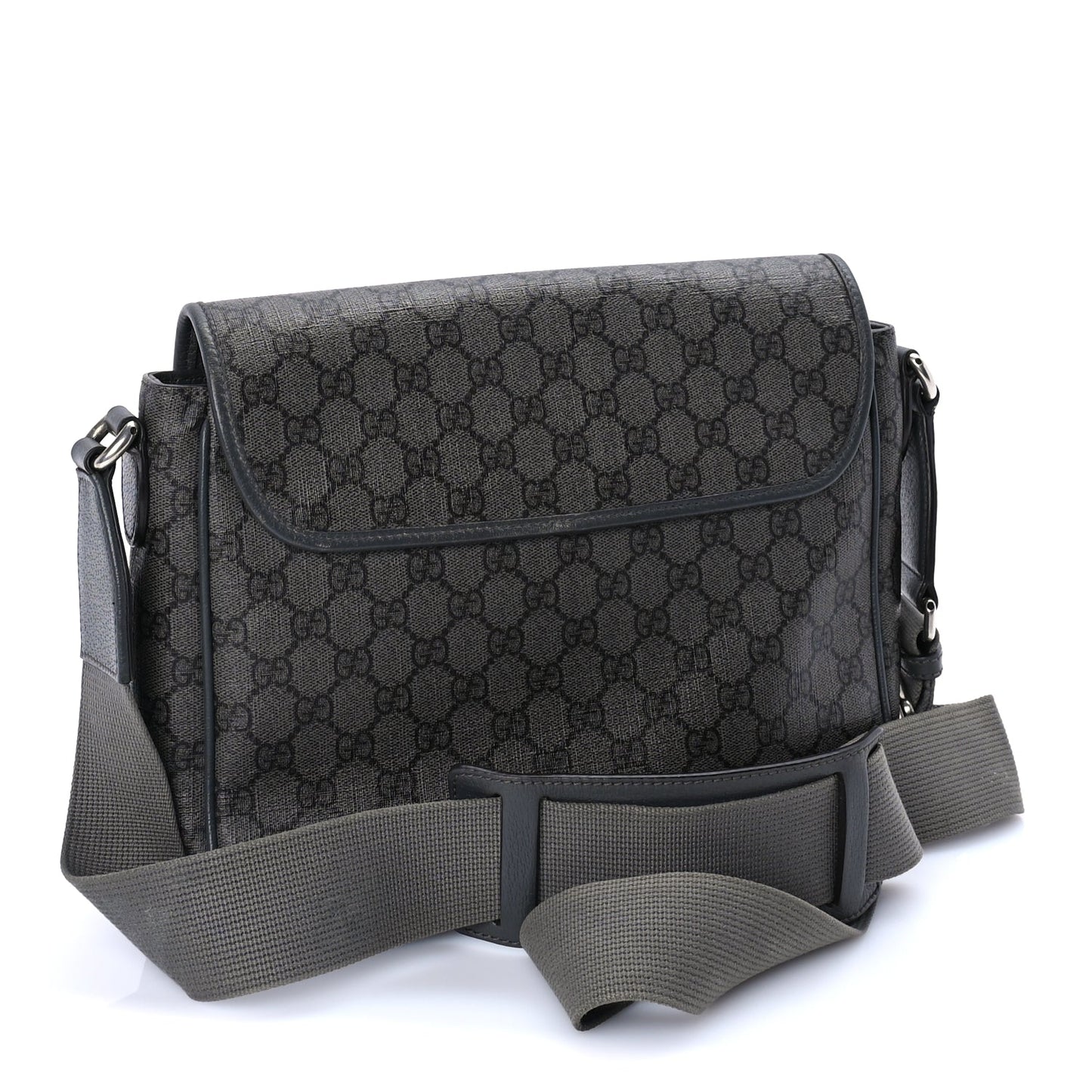 Gucci Tender GG Supreme Monogram Textured Dollar Calfskin Ophidia Messenger Bag Grey Black Graphite Grey