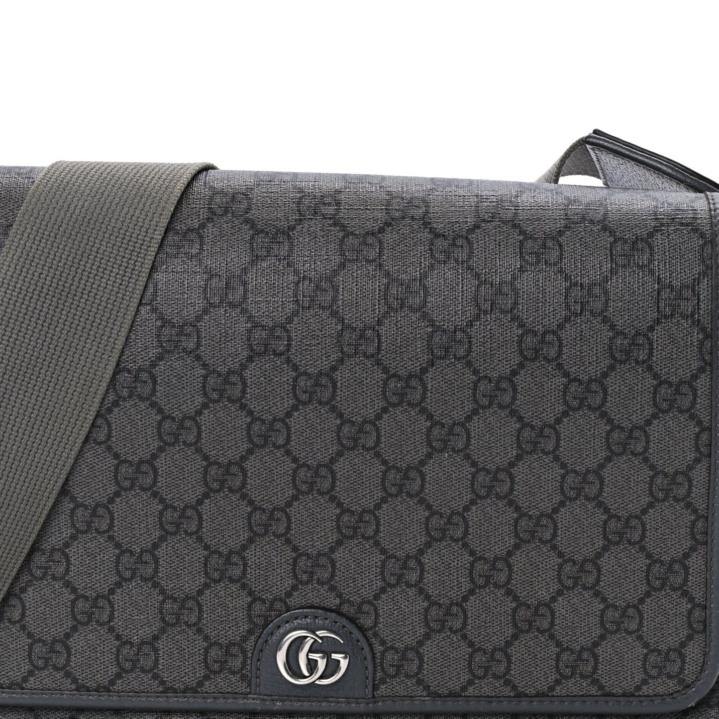 Gucci Tender GG Supreme Monogram Textured Dollar Calfskin Ophidia Messenger Bag Grey Black Graphite Grey