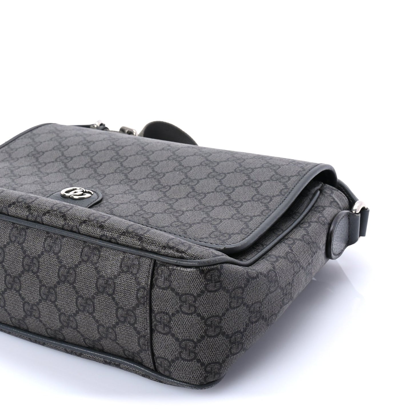 Gucci Tender GG Supreme Monogram Textured Dollar Calfskin Ophidia Messenger Bag Grey Black Graphite Grey