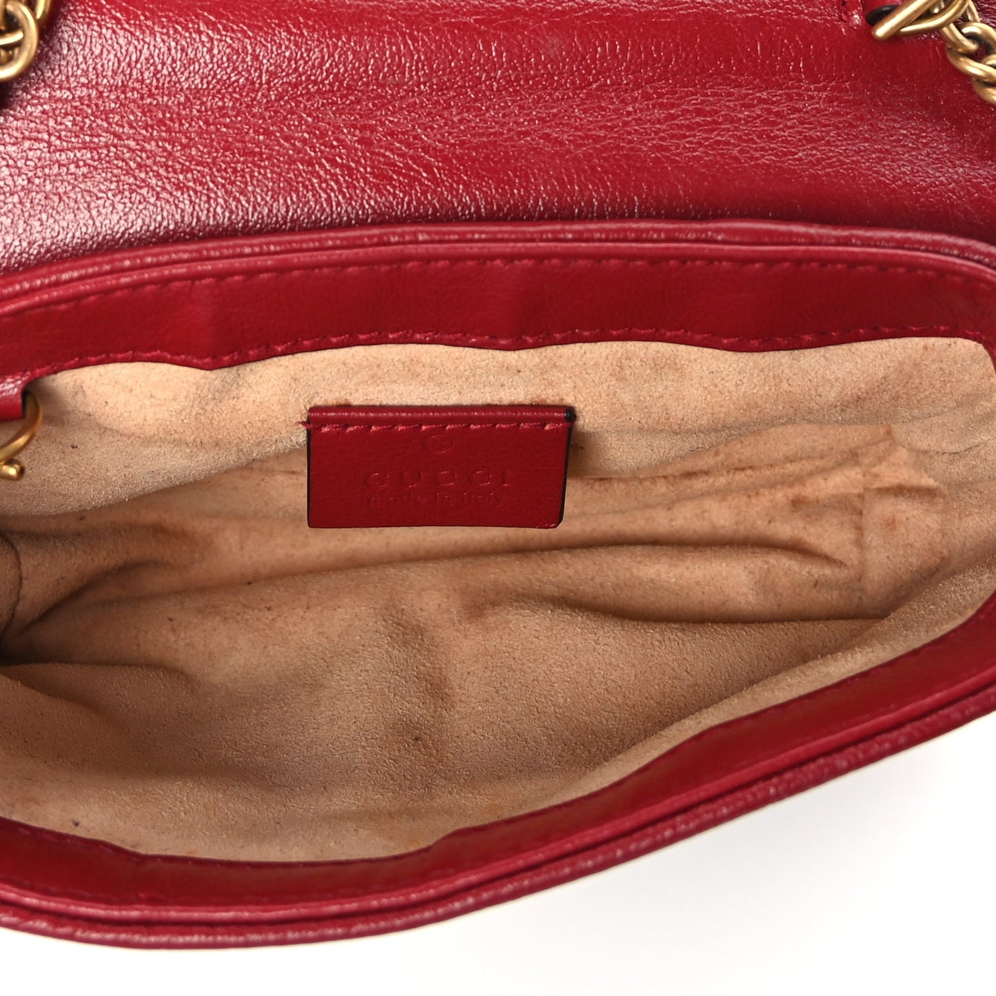 Gucci Vintage Effect Calfskin Matelasse Diagonal Super Mini Torchon GG Marmont Shoulder Bag Black Romantic Cherry
