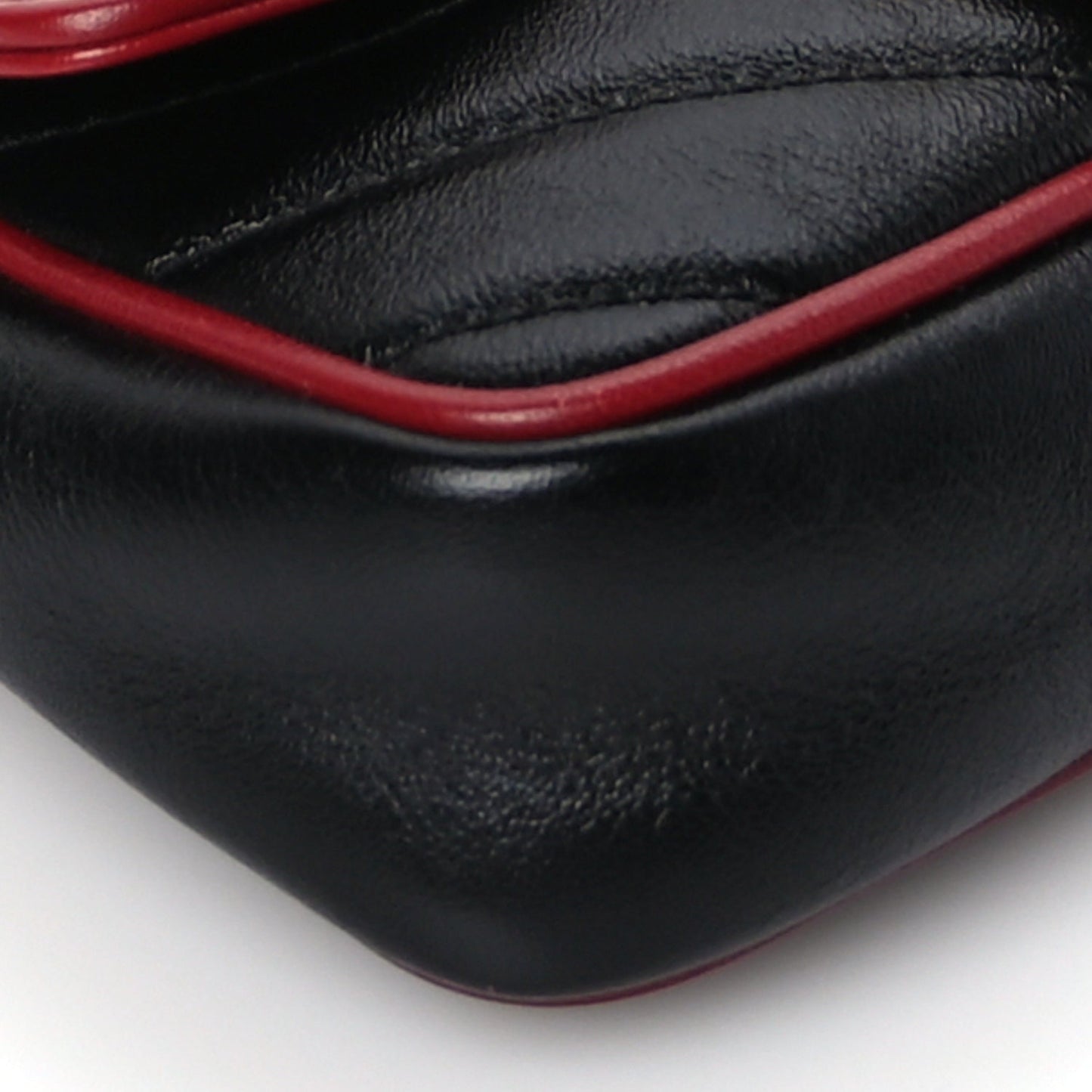 Gucci Vintage Effect Calfskin Matelasse Diagonal Super Mini Torchon GG Marmont Shoulder Bag Black Romantic Cherry
