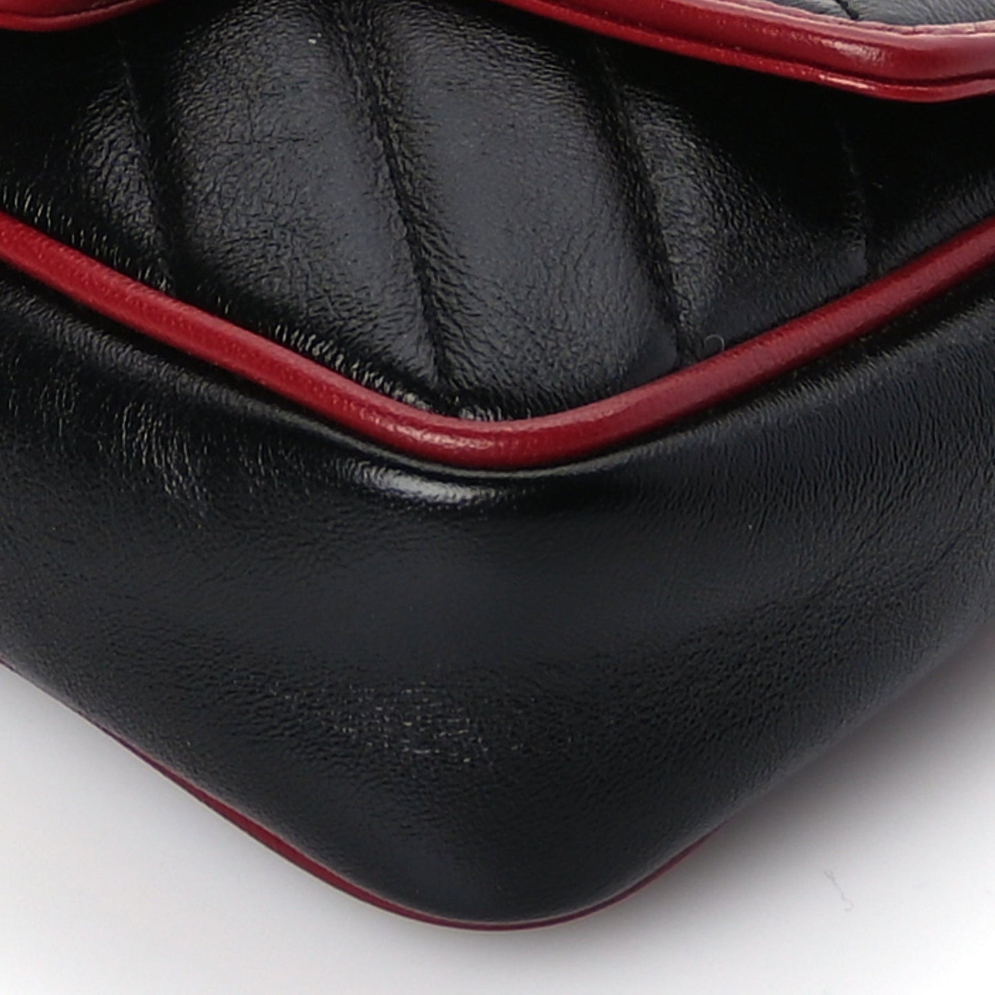 Gucci Vintage Effect Calfskin Matelasse Diagonal Super Mini Torchon GG Marmont Shoulder Bag Black Romantic Cherry