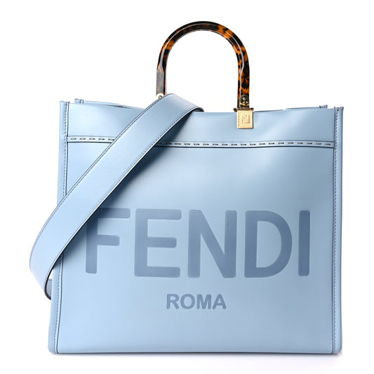 Fendi Vitello King Plexiglass Logo Embossed Medium Fendi Sunshine Shopper Tote Azzurro Baby