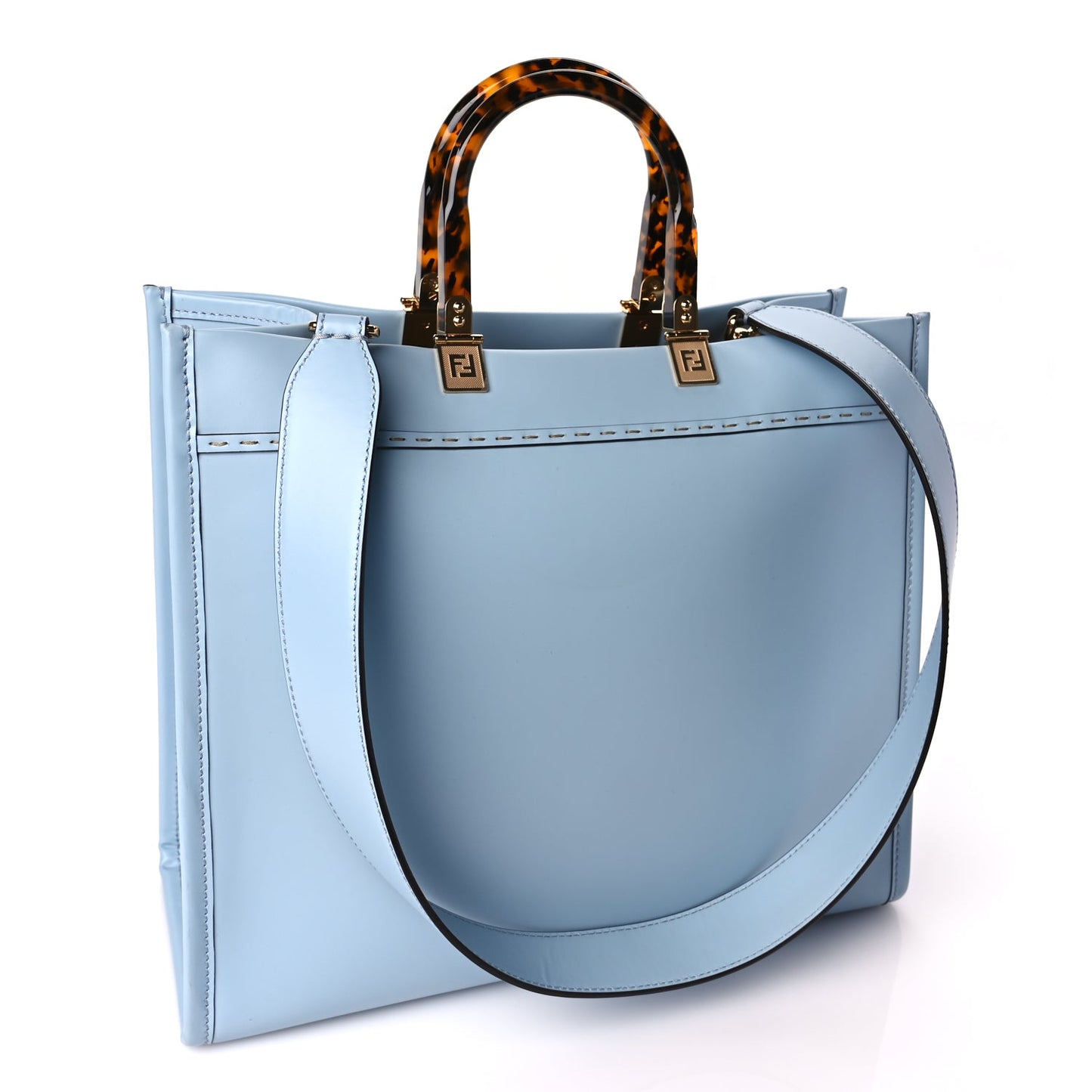 Fendi Vitello King Plexiglass Logo Embossed Medium Fendi Sunshine Shopper Tote Azzurro Baby
