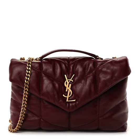 Saint Laurent Shiny Calfskin Quilted Toy Loulou Puffer Monogram Chain Satchel Dark Ruby