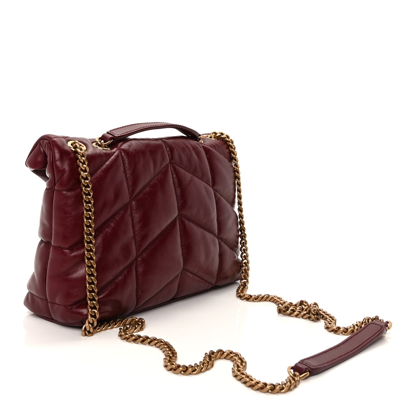Saint Laurent Shiny Calfskin Quilted Toy Loulou Puffer Monogram Chain Satchel Dark Ruby