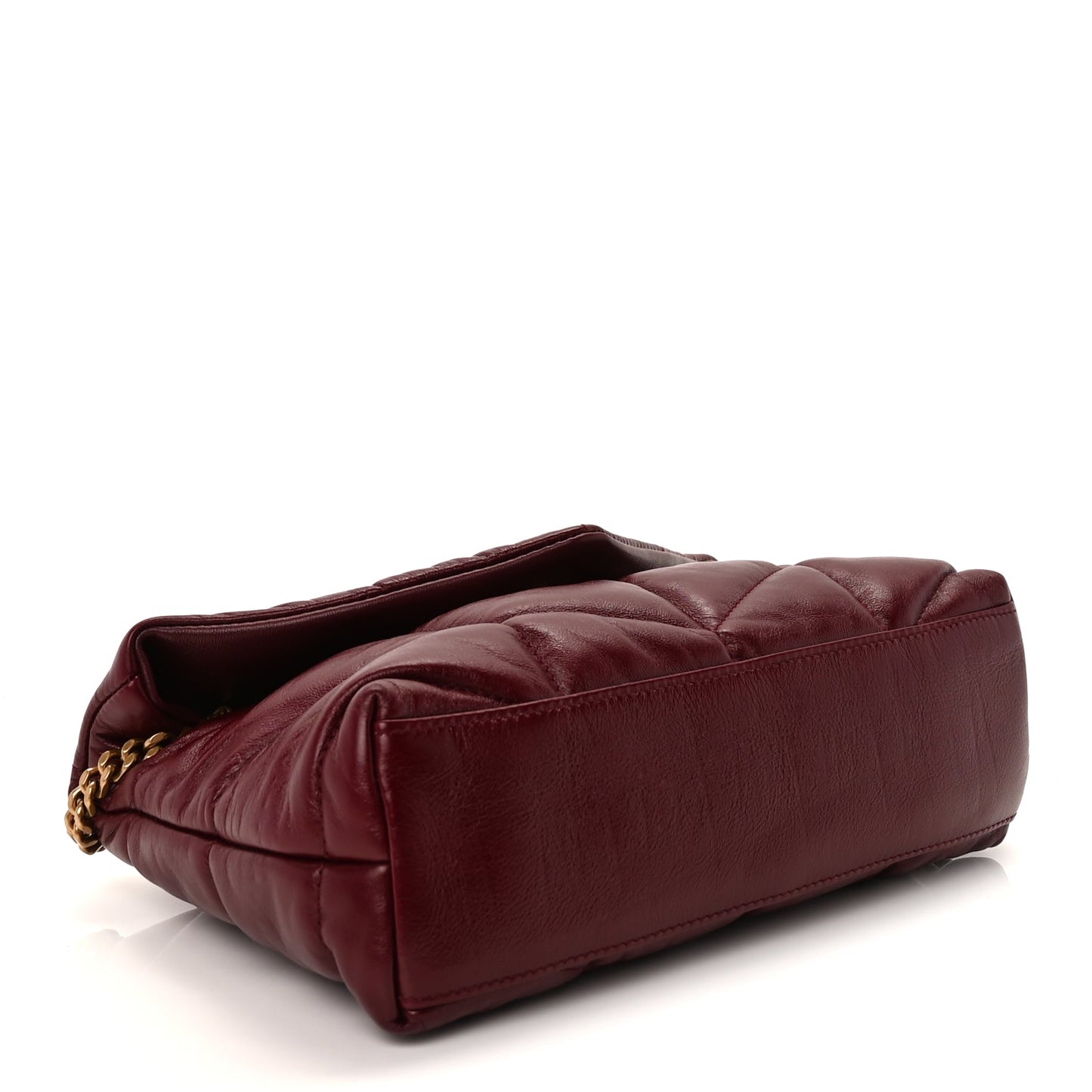 Saint Laurent Shiny Calfskin Quilted Toy Loulou Puffer Monogram Chain Satchel Dark Ruby