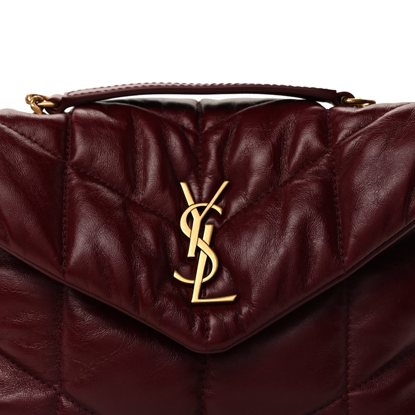 Saint Laurent Shiny Calfskin Quilted Toy Loulou Puffer Monogram Chain Satchel Dark Ruby