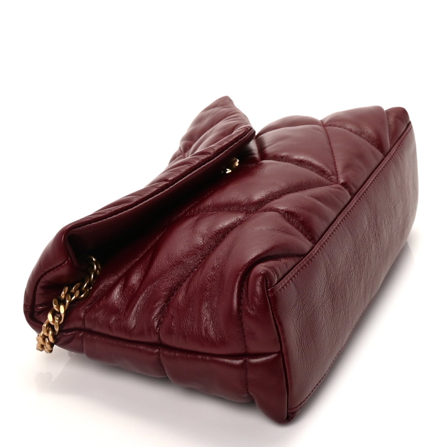 Saint Laurent Shiny Calfskin Quilted Toy Loulou Puffer Monogram Chain Satchel Dark Ruby