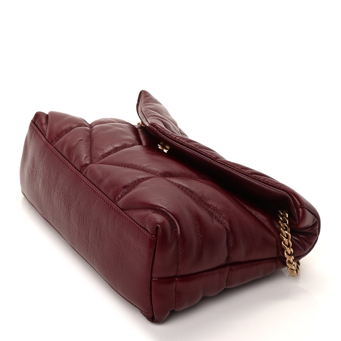 Saint Laurent Shiny Calfskin Quilted Toy Loulou Puffer Monogram Chain Satchel Dark Ruby