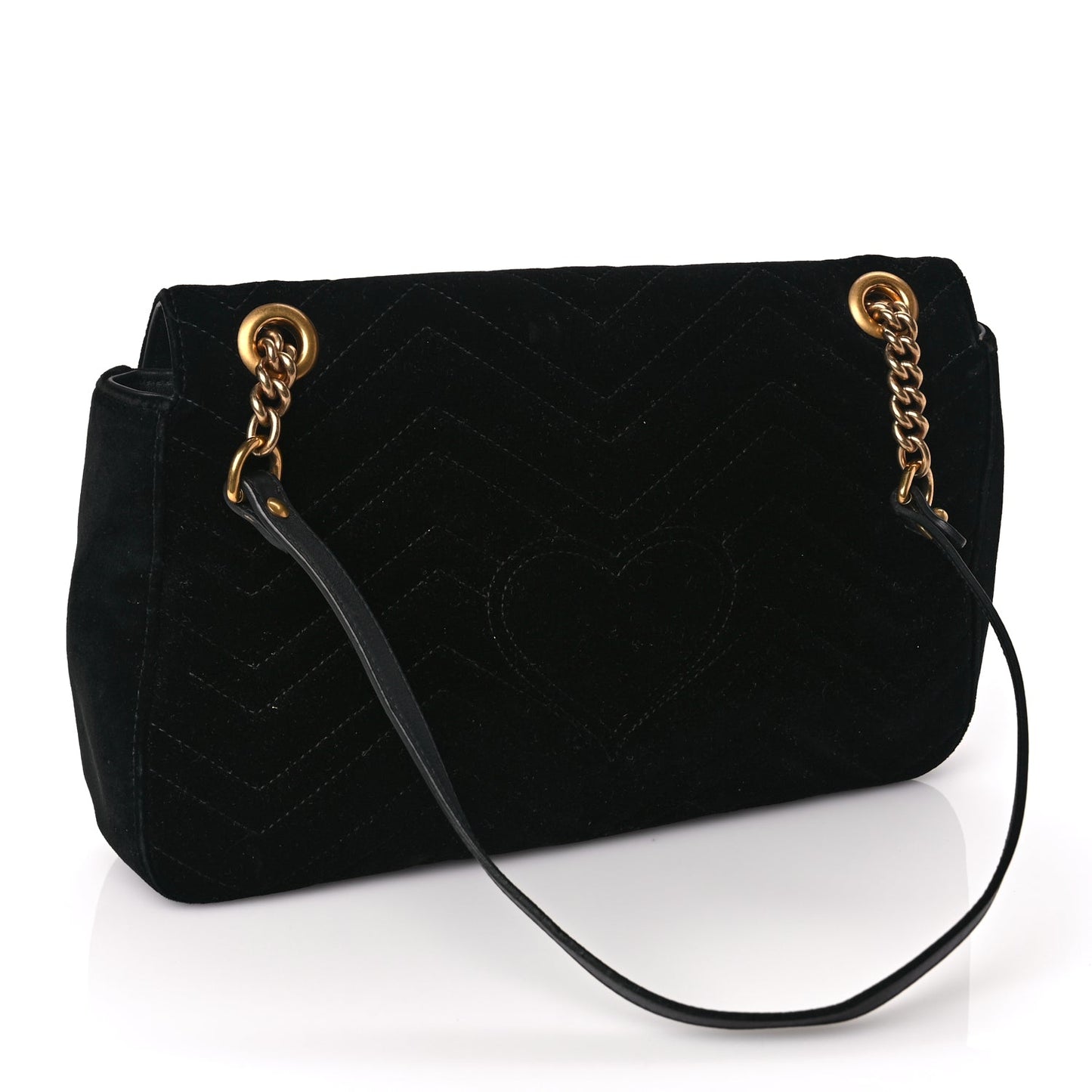 Gucci Velvet Matelasse Medium GG Marmont Shoulder Bag Black