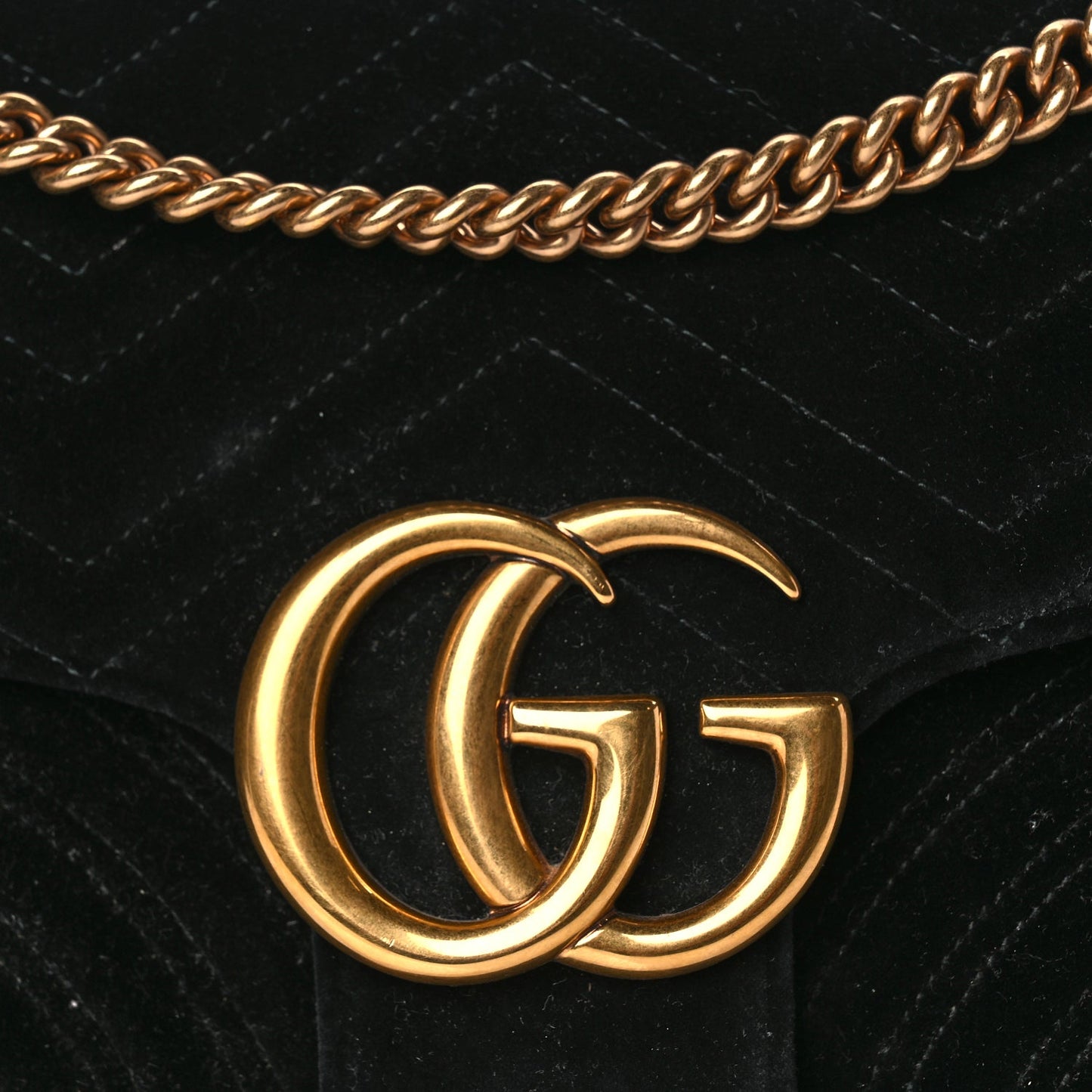 Gucci Velvet Matelasse Medium GG Marmont Shoulder Bag Black