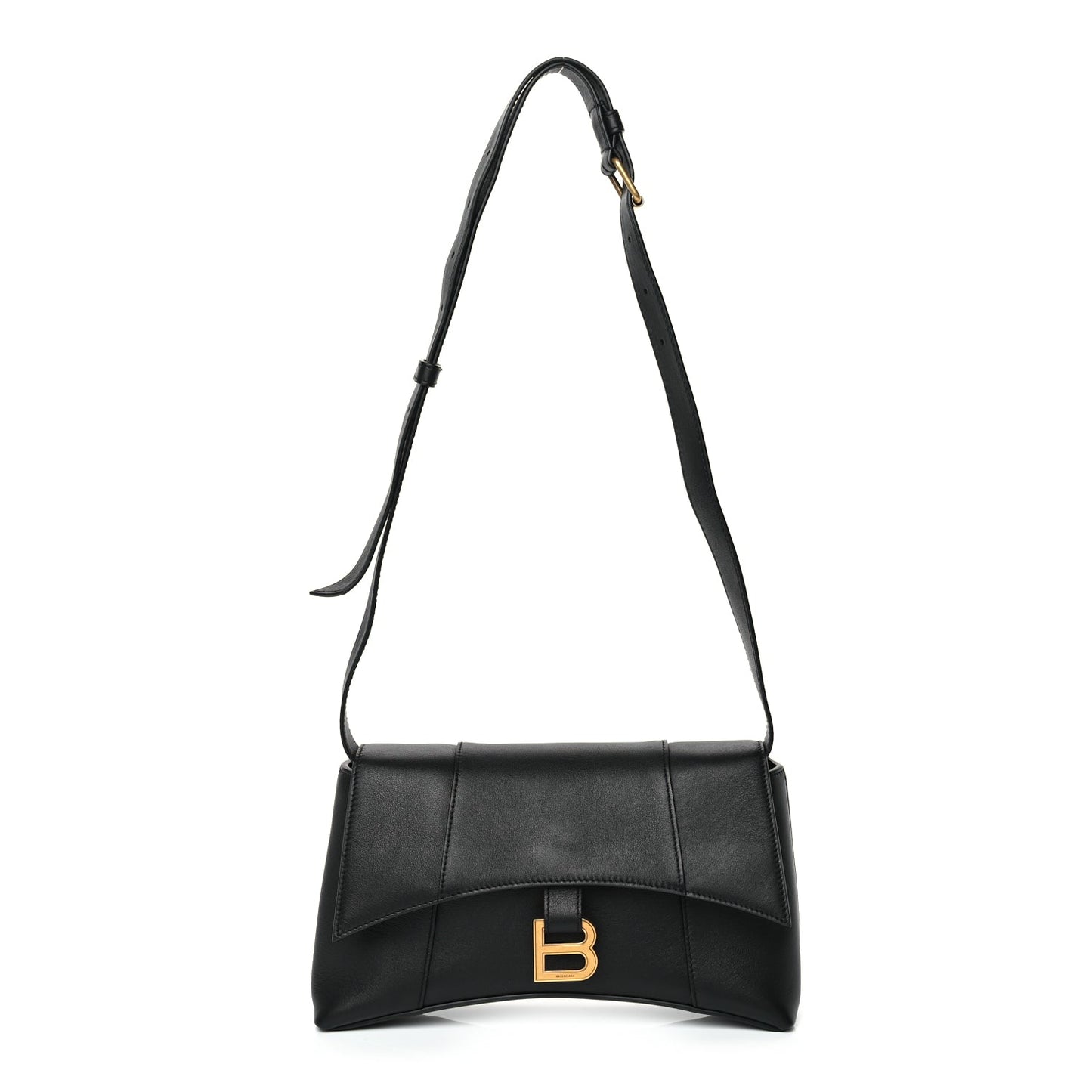 Balenciaga Semi Shiny Smooth Calfskin Small Downtown Shoulder Bag Black